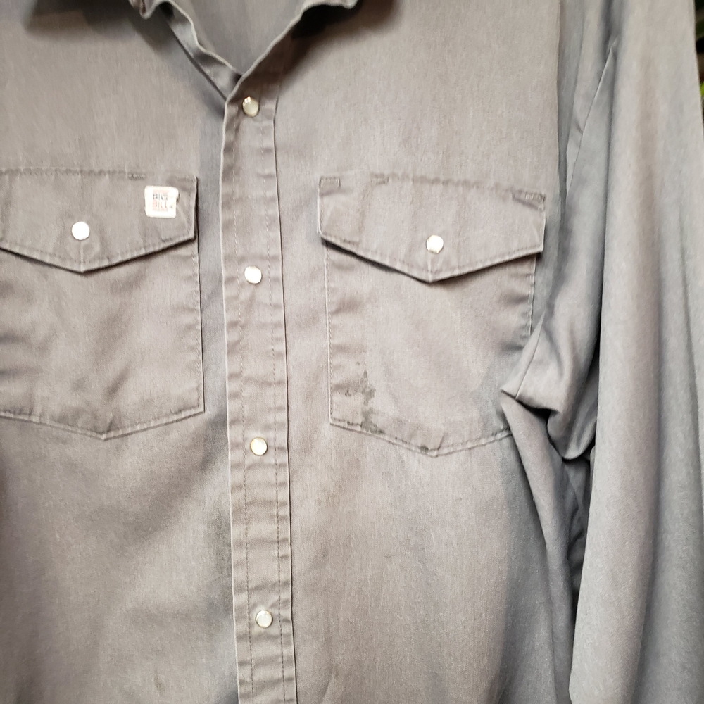 Big Bill Grey Pearl Snap Work Shirt Distressed Grunge Streetwear Blokecore - Picture 5 of 12